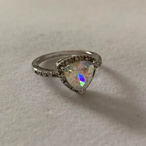 925 Sterling Silver Rainbow Shifting CZ Faux Diamond Halo Engagement Ring Sz 5
